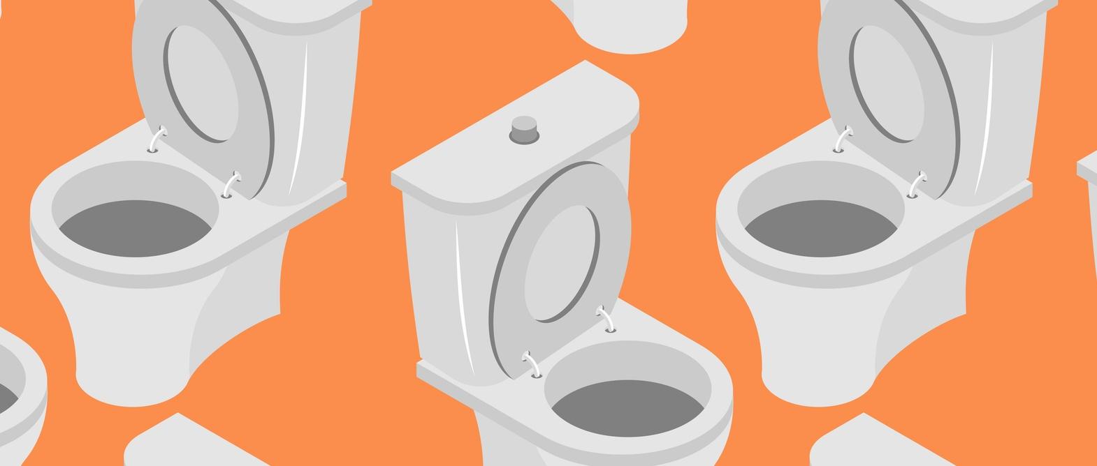 Repeated toilet pattern on an orange background.